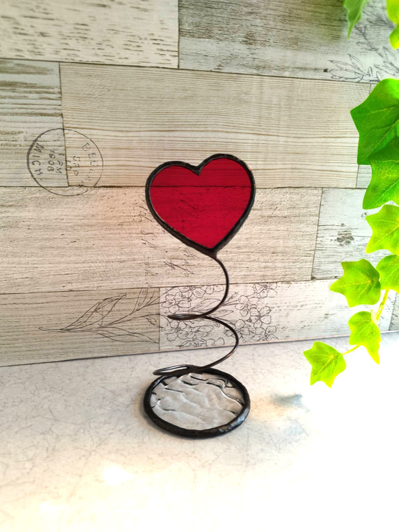 ✨ステンドグラス雑貨✨ ハート形❤️(赤) その他インテリア雑貨