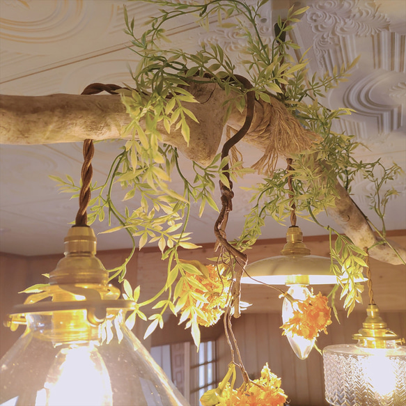 流木のおしゃれなペンダントライト｜リビングやダイニングライトに｜6畳から8畳向き3灯｜ランプシェード変更可(703) ガラス