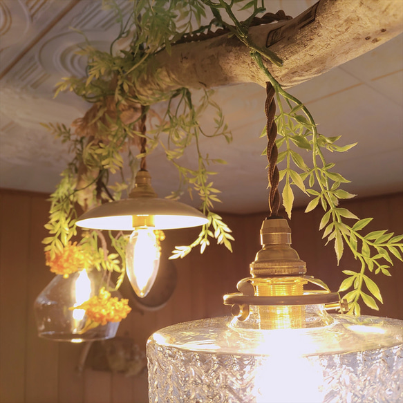 流木のおしゃれなペンダントライト｜リビングやダイニングライトに｜6畳から8畳向き3灯｜ランプシェード変更可(703) ガラス