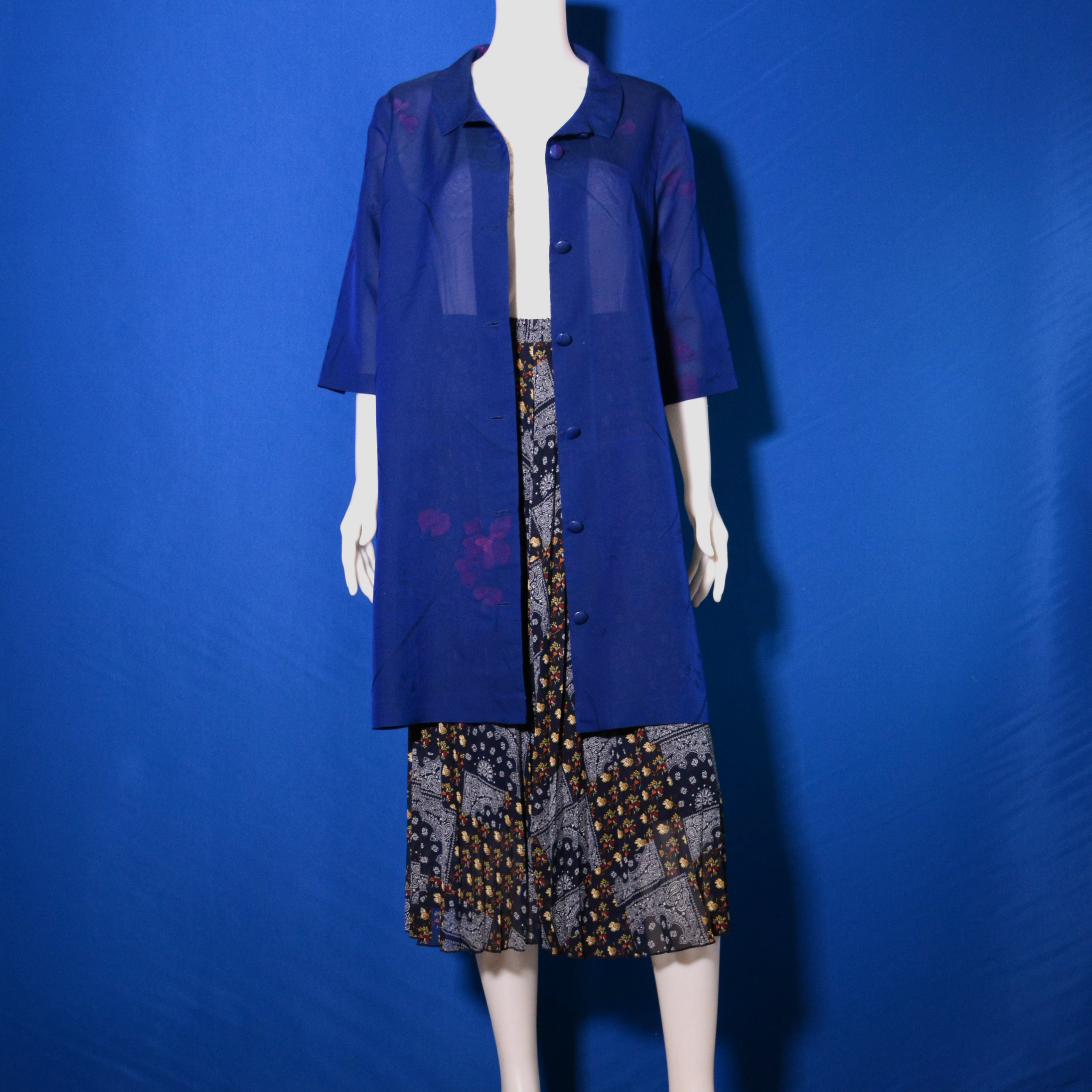 着物リメイク　ロングブラウス＆ロングジャケット（絹着物地)五分袖