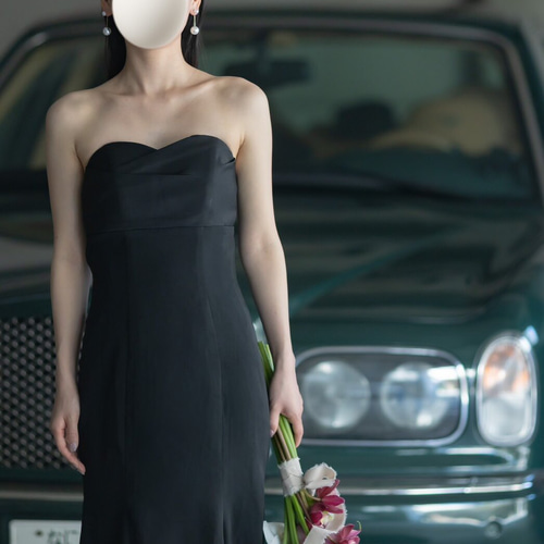 実例写真！パーティードレス ブラック マーメイドライン ベアトップ  