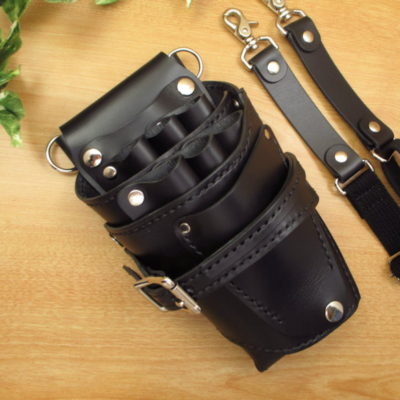 赤色 サドルレザー 6丁差し 革ベルト付 シザーケース SCL-150/CRB 本革