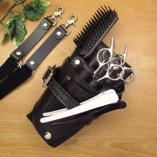 本革 手縫い 6丁差しシザーケース (オールブラック) SCA-150/CKA