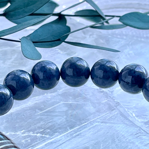 息増懐誅青紋黒銀線天珠&天然ブルーサファイアブレス ブレスレット  