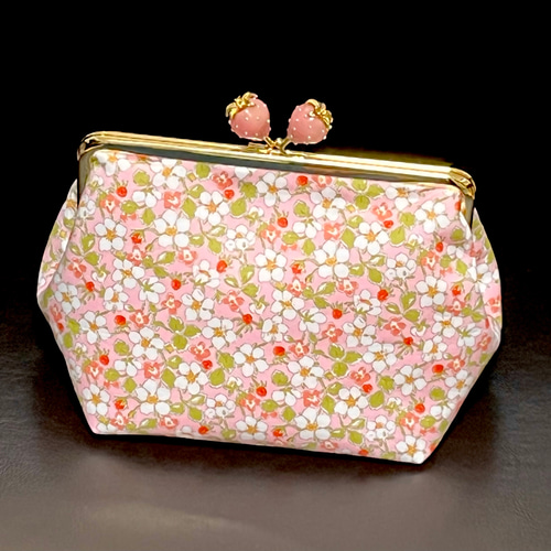 がま口ポーチ イチゴ リボン ピンク ハンドメイド がま口財布