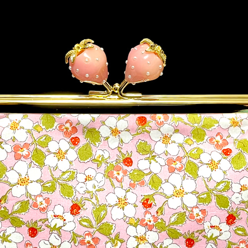 がま口ポーチ イチゴ リボン ピンク ハンドメイド がま口財布