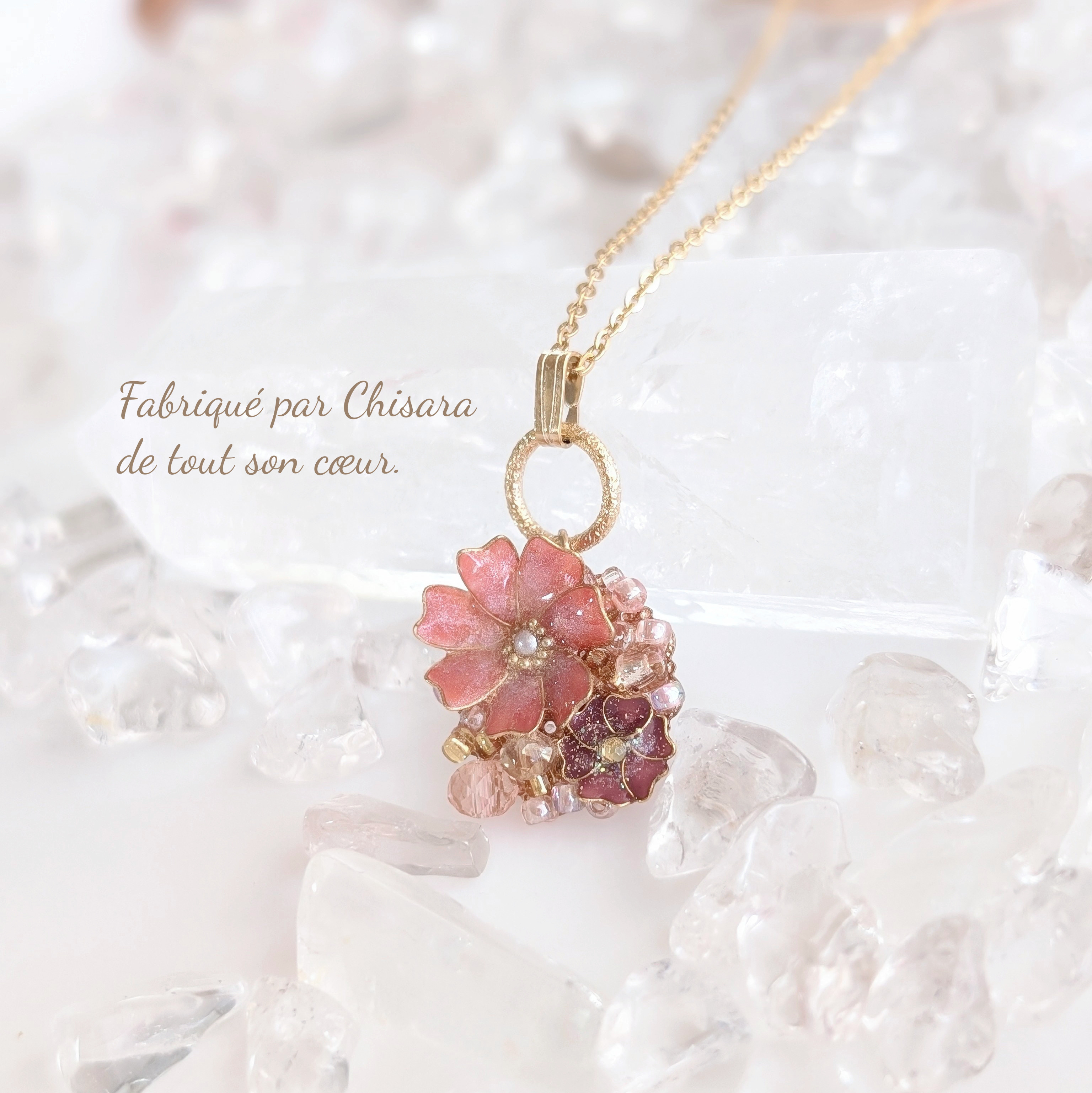 完売いたしました】秋桜のサージカルステンレスネックレス 133 