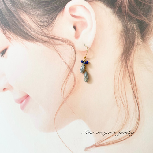 14kgf Copper opal × lapis lazuli pierce ピアス（フック