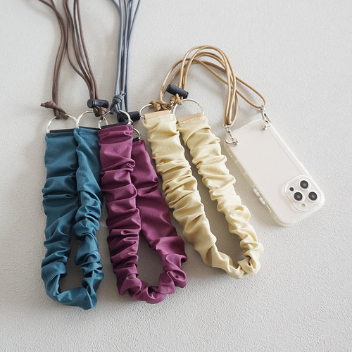 くしゅくしゅギャザー付け替えショルダー紐 スマホショルダー（ピンク