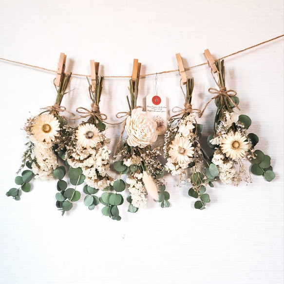 グリーンホワイトドライフラワーガーランド 装飾に♡グリーンホワイトドライフラワーガーランド