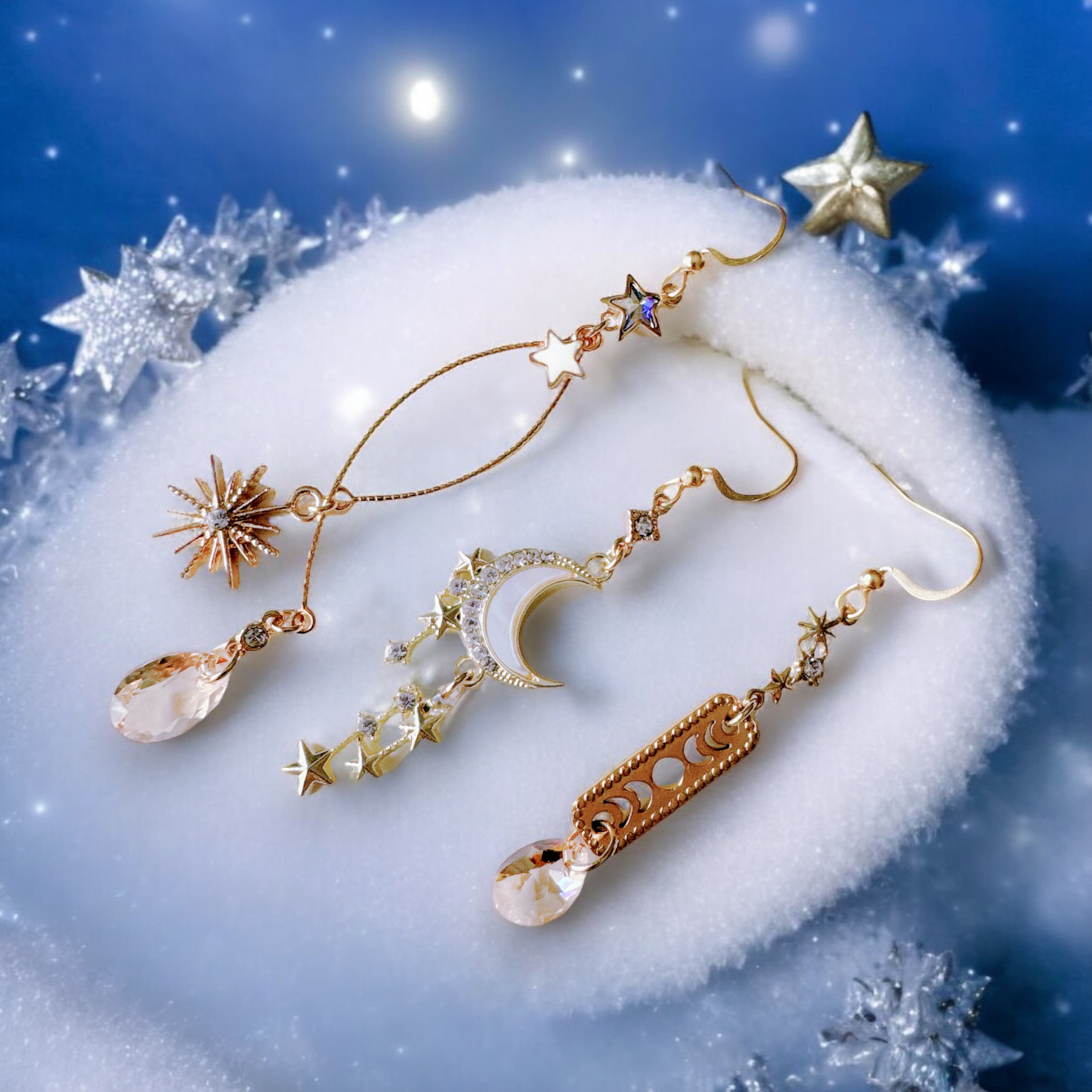 月と星のアクセサリーセット（ゴールドホワイト）