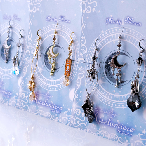 月と星のアクセサリーセット（ゴールドホワイト） ピアス（フック