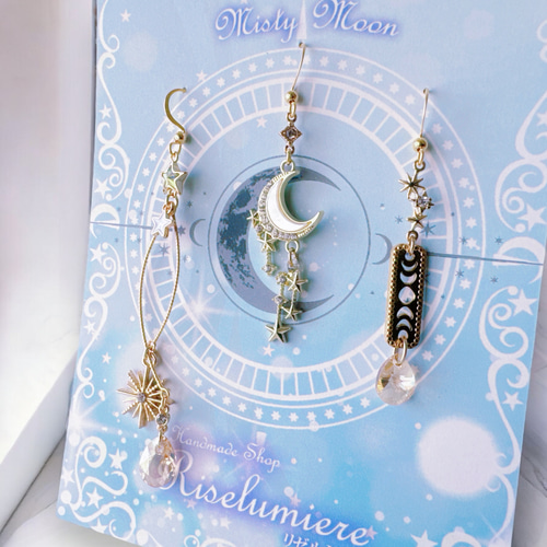 月と星のアクセサリーセット（ゴールドホワイト） ピアス（フック