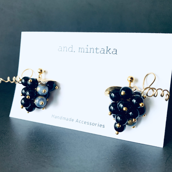 355ブラックオニキス×淡水パールフックピアス／イヤリング変更可