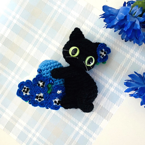 黒猫&ネズミのドーナツ☆キーホルダー(ボールチェーン) 黒猫のネモフィラ ハート♡キーホルダー・ストラップ・ボールチェーン