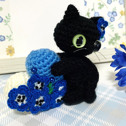 黒猫&ネズミのドーナツ☆キーホルダー(ボールチェーン) 黒猫のネモフィラ ハート♡キーホルダー・ストラップ・ボールチェーン