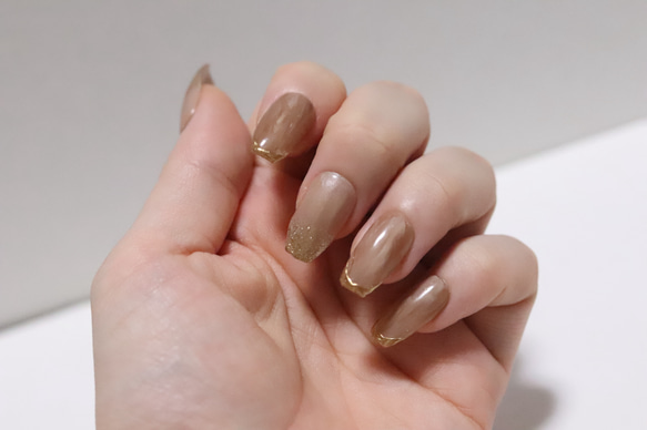 #015 ブラウンニュアンスネイル　ネイルチップ ブラウン・ニュアンスネイル ネイルチップ（つけ爪） Liang nail