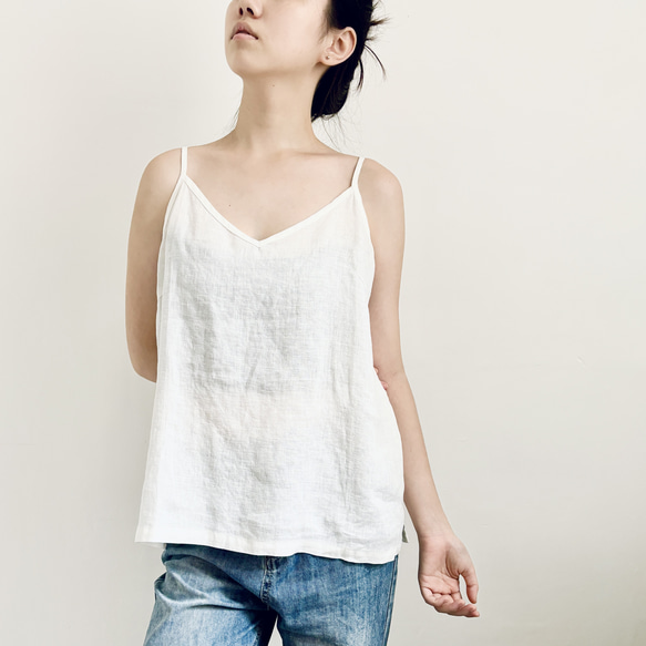 【心地よい★Ｖネックのインナートップス★リネン100%】ベージュのみ│清涼感│薄手│ノースリーブ│T-159XQN 2枚目の画像