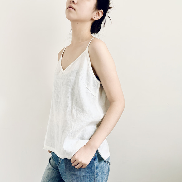 【心地よい★Ｖネックのインナートップス★リネン100%】ベージュのみ│清涼感│薄手│ノースリーブ│T-159XQN 3枚目の画像