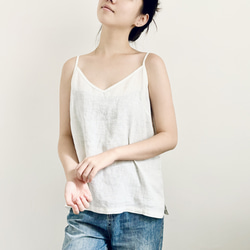 【心地よい★Ｖネックのインナートップス★リネン100%】ベージュのみ│清涼感│薄手│ノースリーブ│T-159XQN 4枚目の画像
