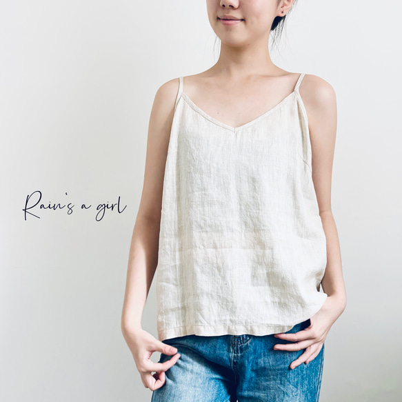 【心地よい★Ｖネックのインナートップス★リネン100%】ベージュのみ│清涼感│薄手│ノースリーブ│T-159XQN 6枚目の画像