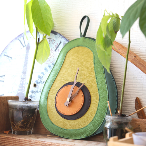 アボカドのレザー壁掛け時計【avo.leatherwall clock】 掛け時計