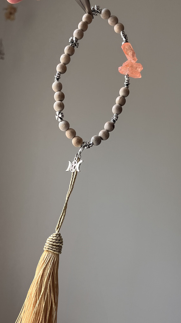 数珠♡車御守り♡参拝ブレス♡ストレチアカラー水晶♡白檀♡五芒星