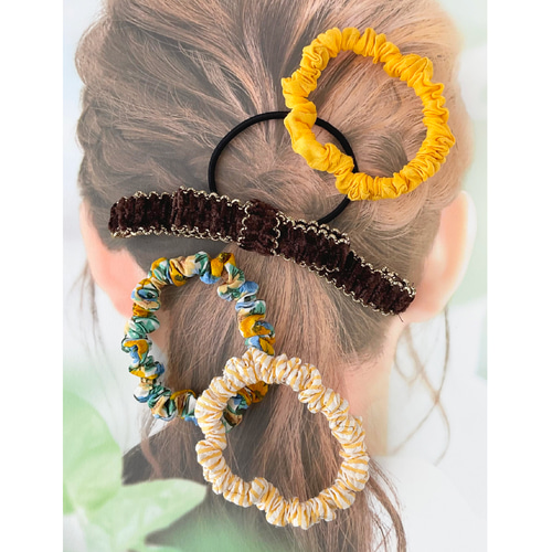 夏にピッタリ⭐︎ひまわりシュシュ　ヘアゴム　レディース　パステルオレンジ 夏にピッタリ⭐︎ひまわりシュシュ ヘアゴム レディース