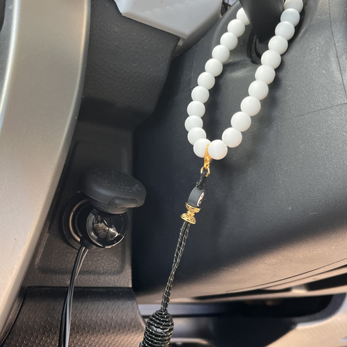 数珠♡車御守り♡参拝用ブレス♡ホワイトオニキス♡パープルアゲート