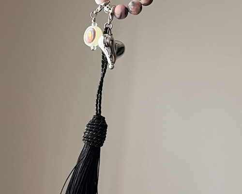 数珠♡車御守りアクセサリー♡参拝ブレス♡ピンクオパール♡陰陽