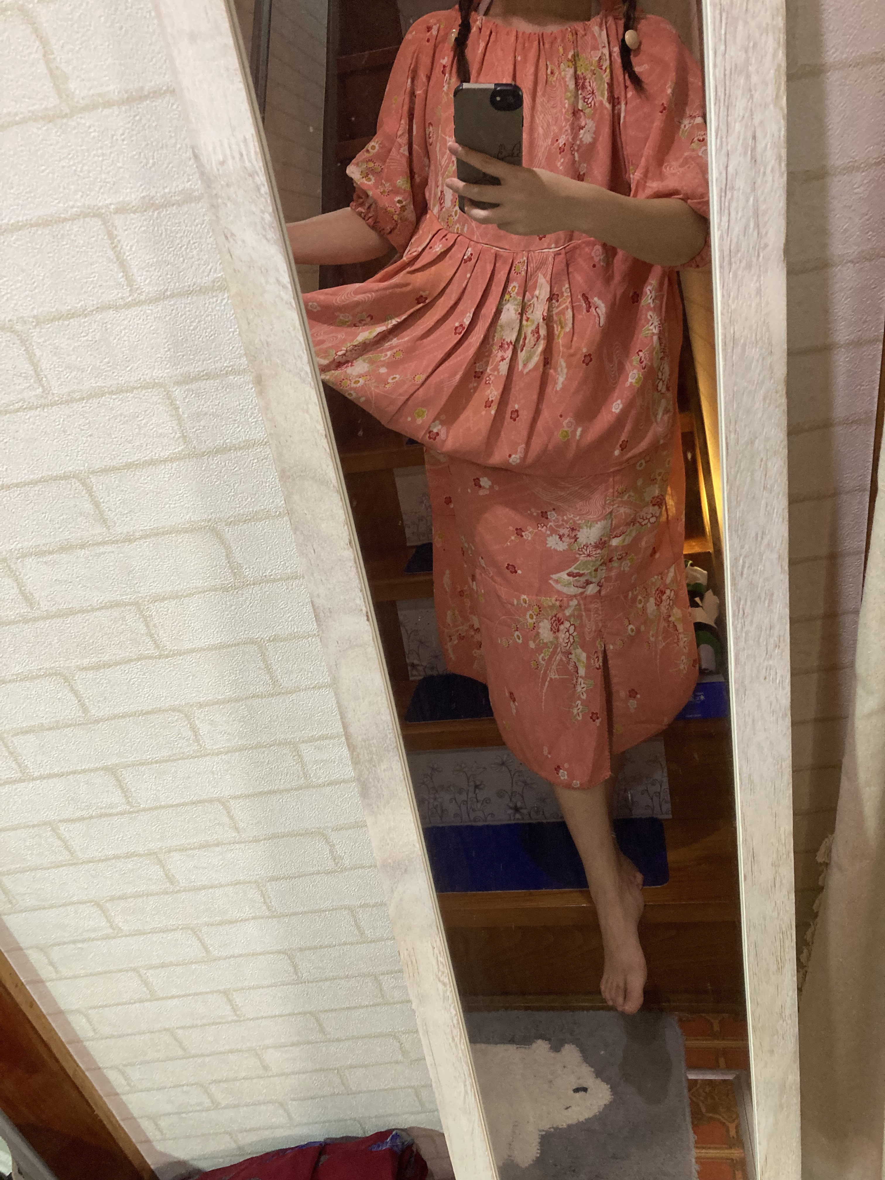 Peplum pleated kimono remake dress