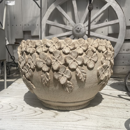 グラスファイバー ポット 新作 ホワイト 花柄 植木鉢 プランター 鉢