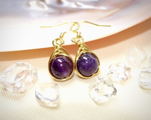 No.603♡ 14KGF ピアス　アメジスト　あこやパール　イヤリング変更可 003a324eefed2eb036cbbaf356d575