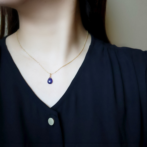 9月誕生石》ブルーサファイア ドロップ ネックレス 雫 14kgf