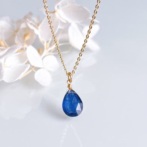 9月誕生石》ブルーサファイア ドロップ ネックレス 雫 14kgf