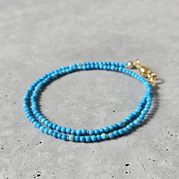 再販×6】天然石ブレスレット・2連ネオンブルーターコイズ・極細