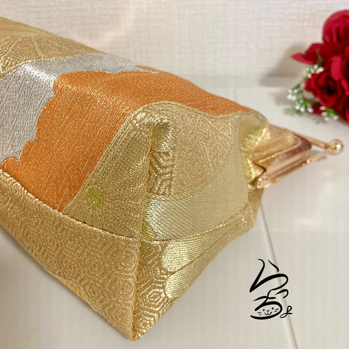 帯リメイク 菊に扇 変わりがま口バッグ kimono】帯リメイク 扇に菊 変わりがま口バッグ ハンドバッグ らっちょ