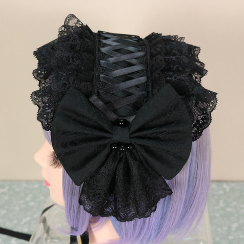 黒薔薇 ヘッドドレス モチーフ 概念 イメージ ゴシック ロリータ ヘドレ 黒薔薇ボリュームレースヘッドドレス ロリータ ロリィタ 量産型