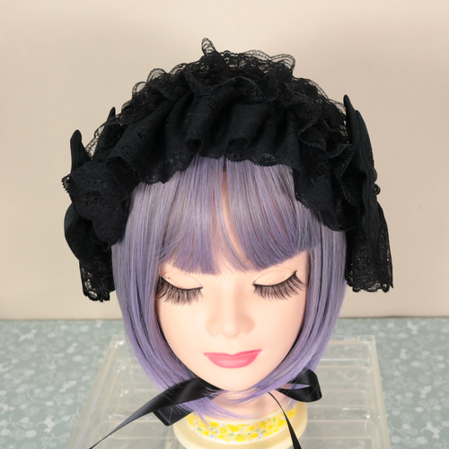ヘッドドレス　イチゴ　花　ブラック　リボン　ロリータ　和装　ゴシック gothic_ce-as018