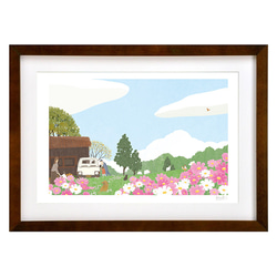 秋桜　水彩画　原画　コスモス コスモス 秋桜 水彩画 透明水彩 優しい 癒し 花瓶 花 秋 ピンク