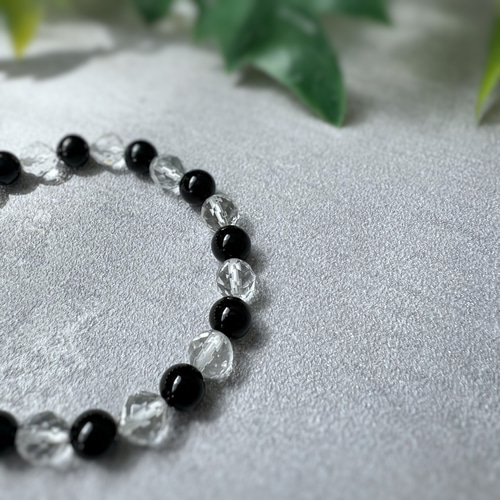 ブラジル産 黒水晶（モリオン）×水晶の天然石ブレスレット