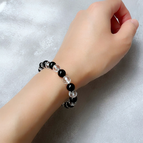 ブラジル産 黒水晶（モリオン）×水晶の天然石ブレスレット