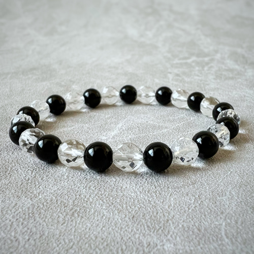 ブラジル産 黒水晶（モリオン）×水晶の天然石ブレスレット