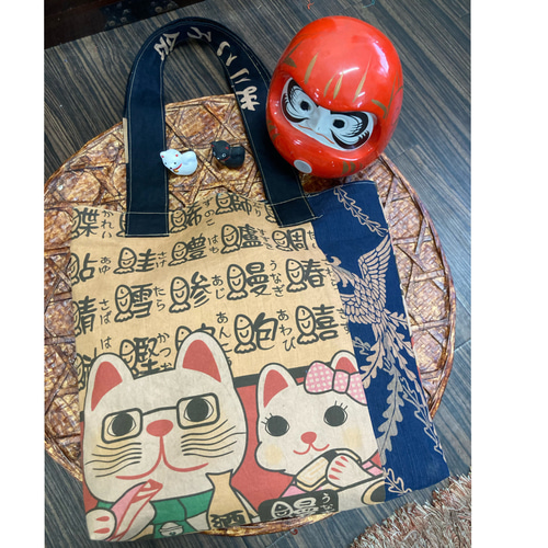 843 バッグ ロック 手ぬぐい 手拭い ハンドメイド リメイク 柿渋