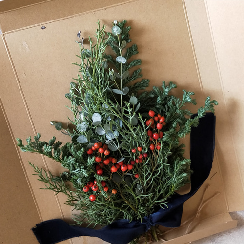 クリスマスフレッシュ薄型スワッグ♫ グリーン×赤 スワッグ