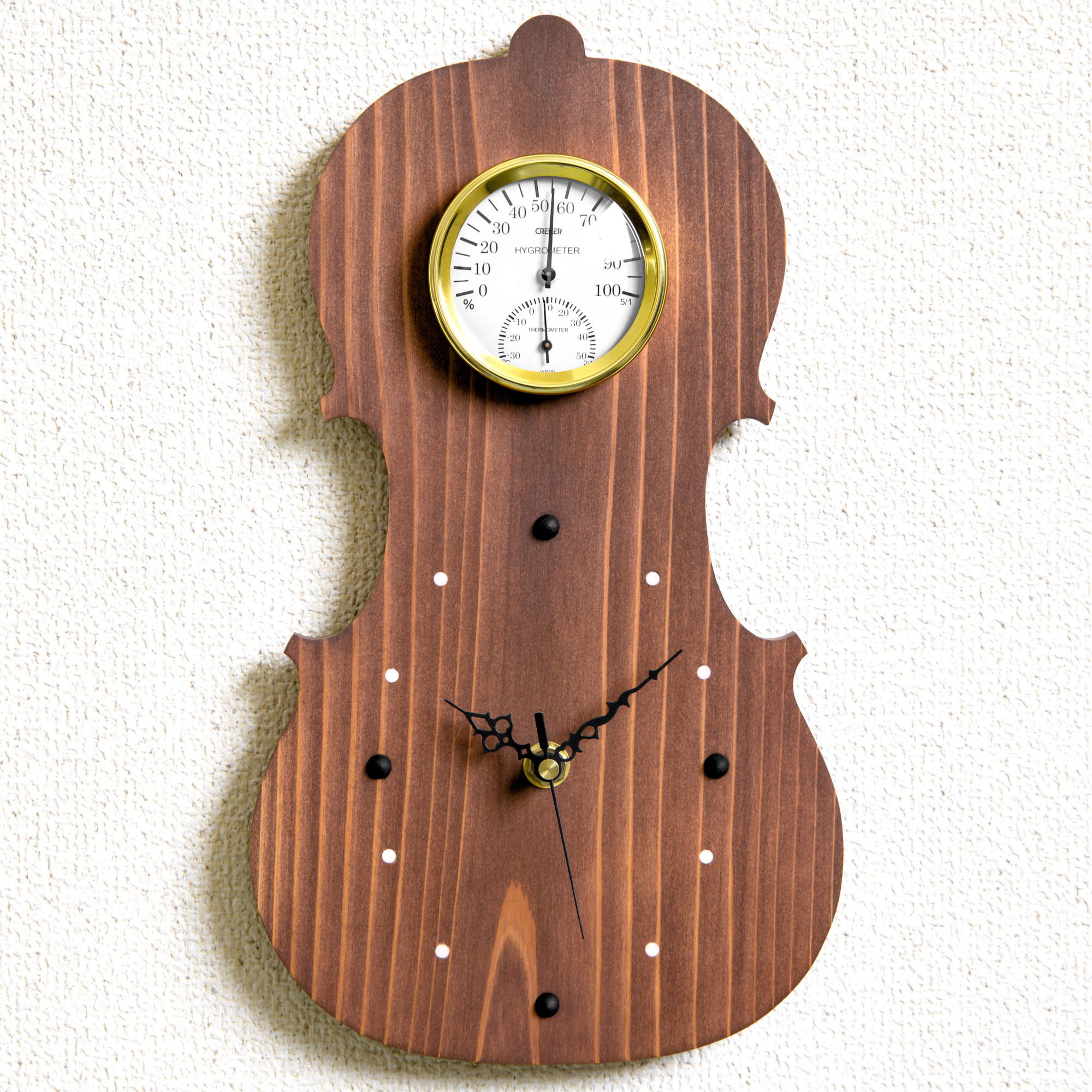 【静音秒針】掛時計『ヴァイオリン レッドブラウン』【温湿度計】
