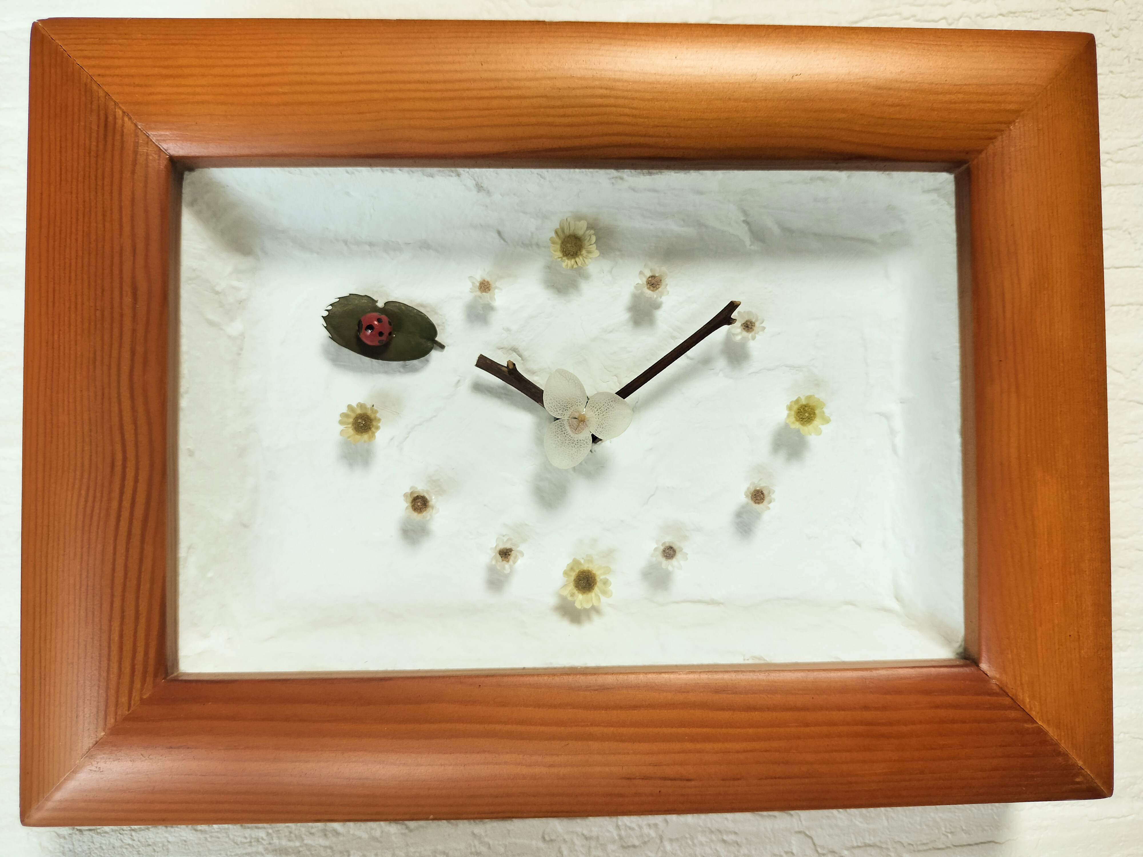 『　癒しの時計　Natural clock 003　』漆喰　ドライフラワー　左官塗り　自然素材