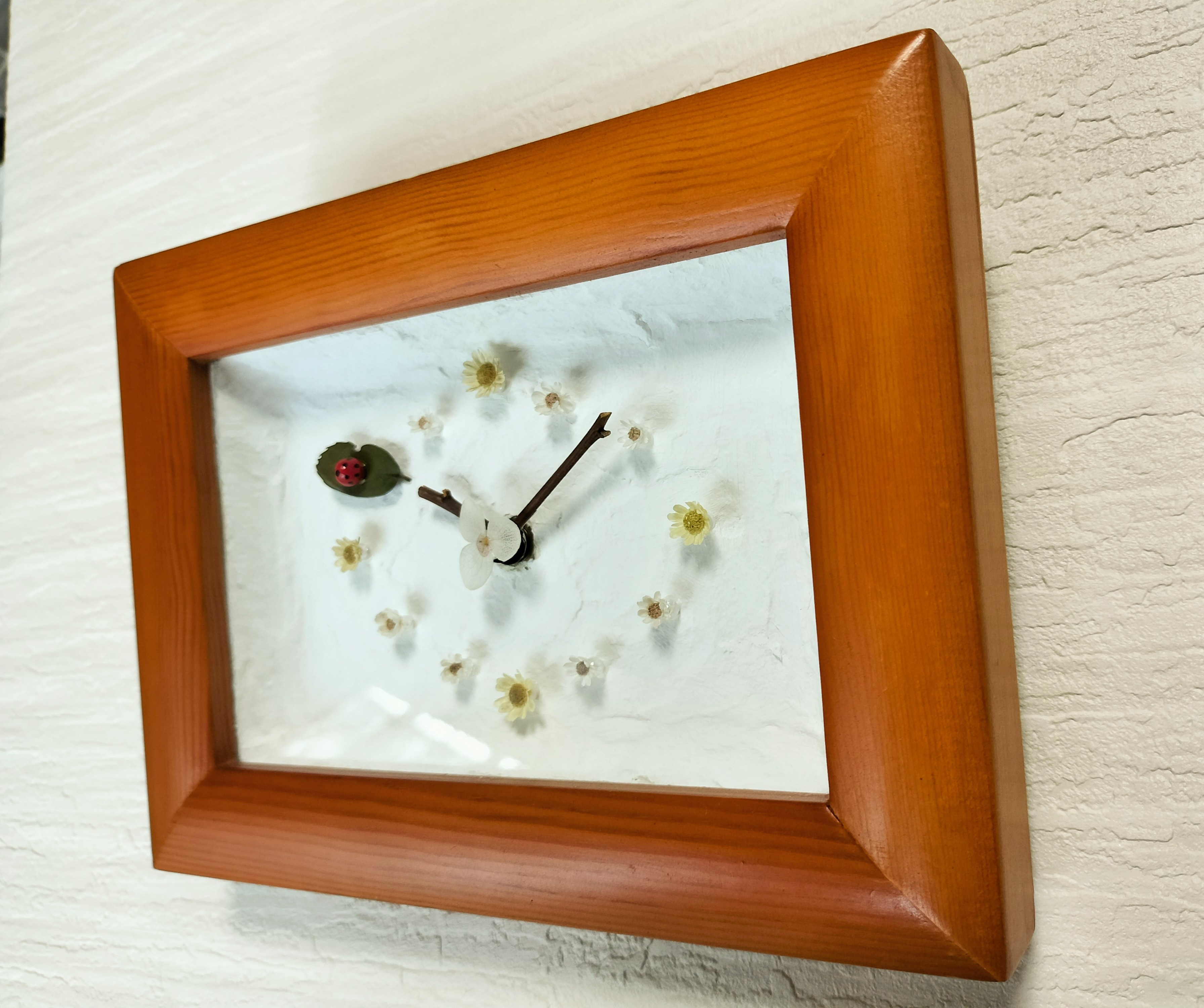 『　癒しの時計　Natural clock 003　』漆喰　ドライフラワー　左官塗り　自然素材