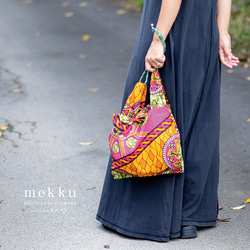 浴衣や夏着物の手提げバッグ/シロツメクサ柄・リネン・麻と綿の