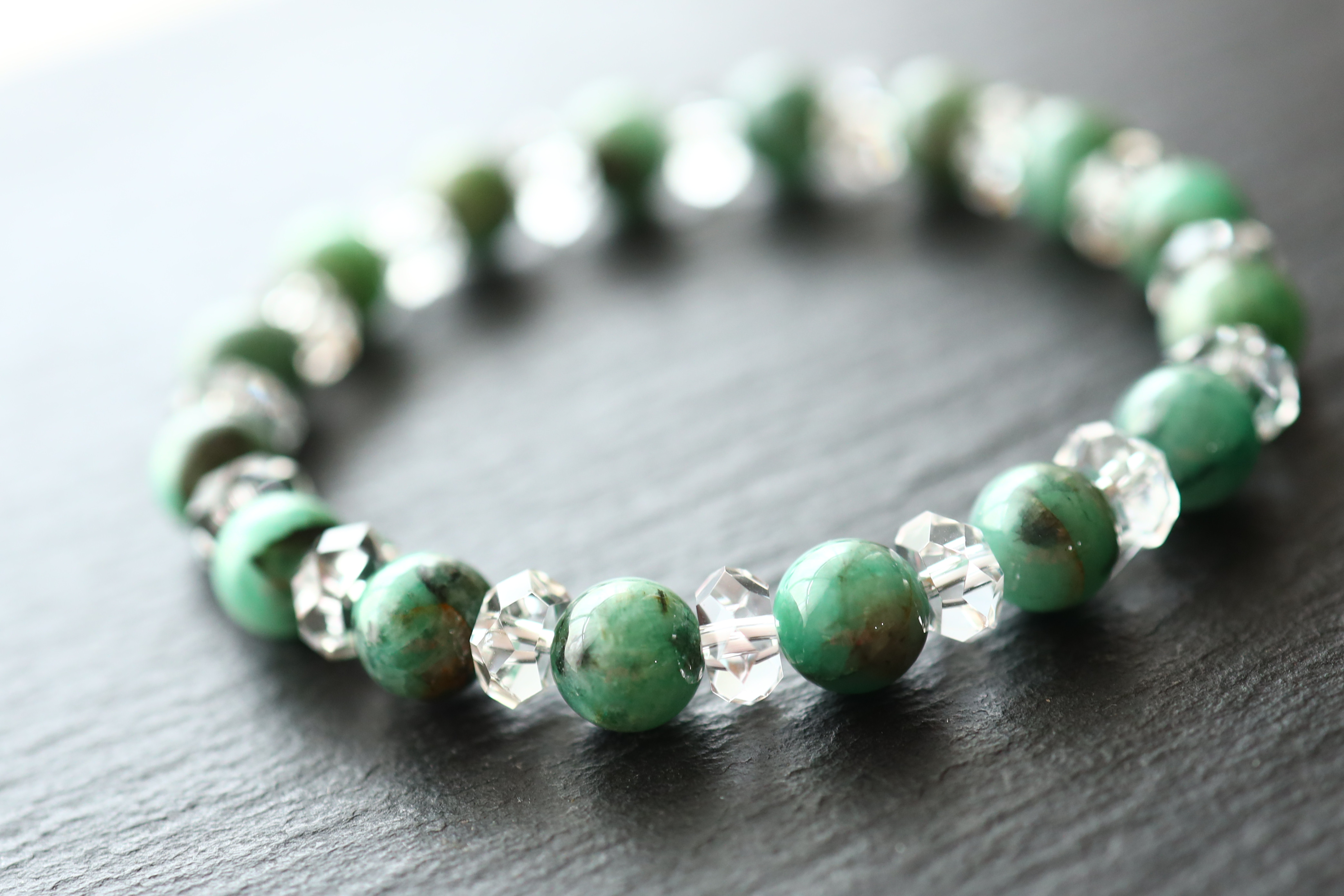 …☆プレミアムブレス☆世界四大宝石の一つ☆エメラルド：8ミリ＆水晶☆…☆天然石ブレスレット☆…